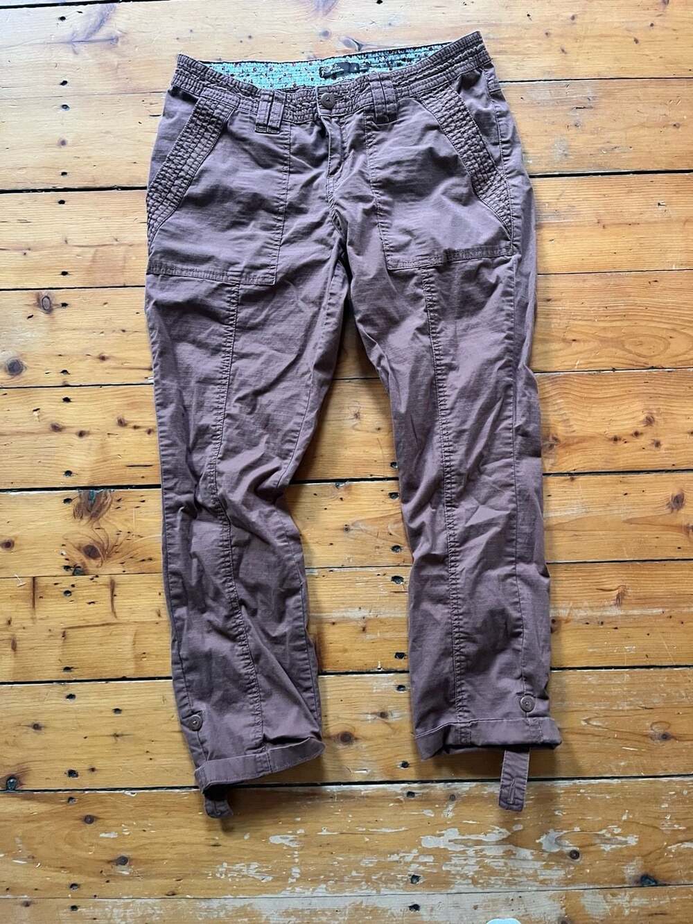 Prana Cargo Pants Size 4 Brown Cotton Organic Lycra Roll Tab
